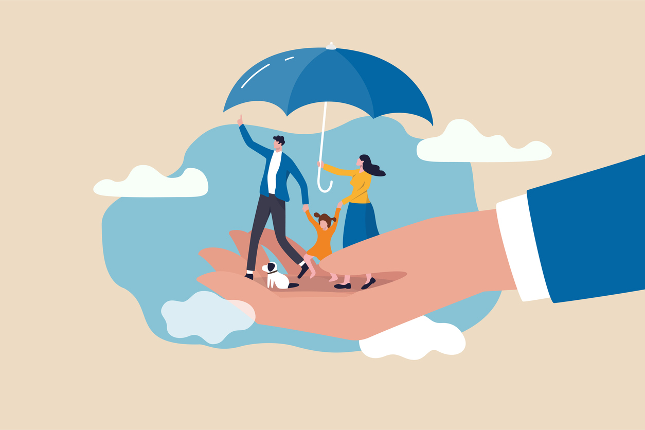illustration of family under an umbrella
