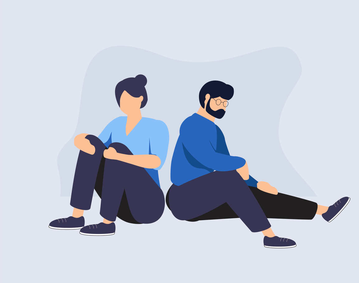 Illustration of couple sitting with backs turned 