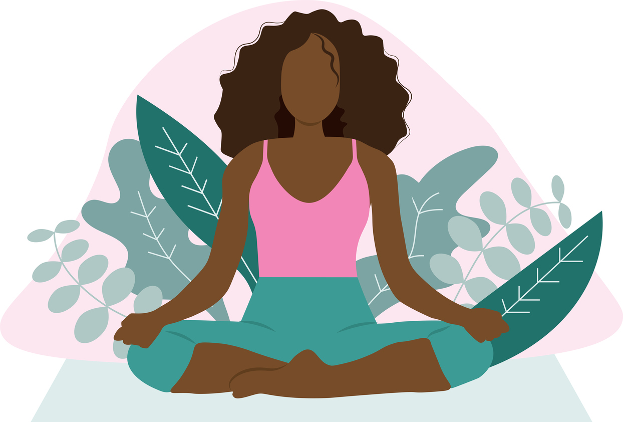 Illustration of woman in workout clothes meditating