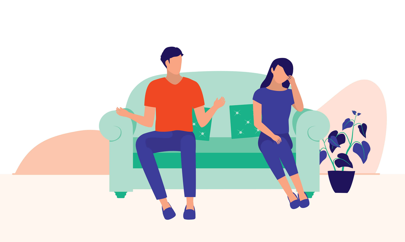 Illustration of man and woman sitting on couch