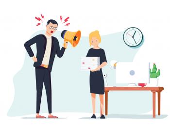 Illustration of male coworker yelling at female coworker