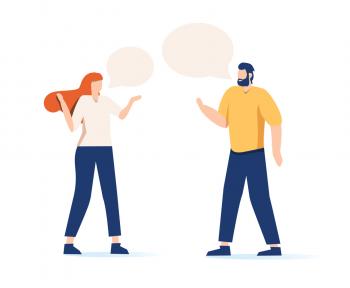 Illustration of man and woman talking