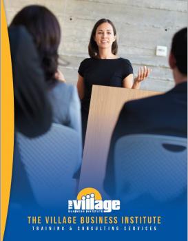 Training and Consulting Services catalog cover with photo of woman speaking at podium